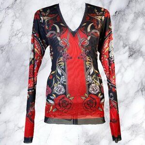 Hale Bob Floral Print Mesh Top